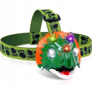 Detská čelovka s LED hračkou dinosaura